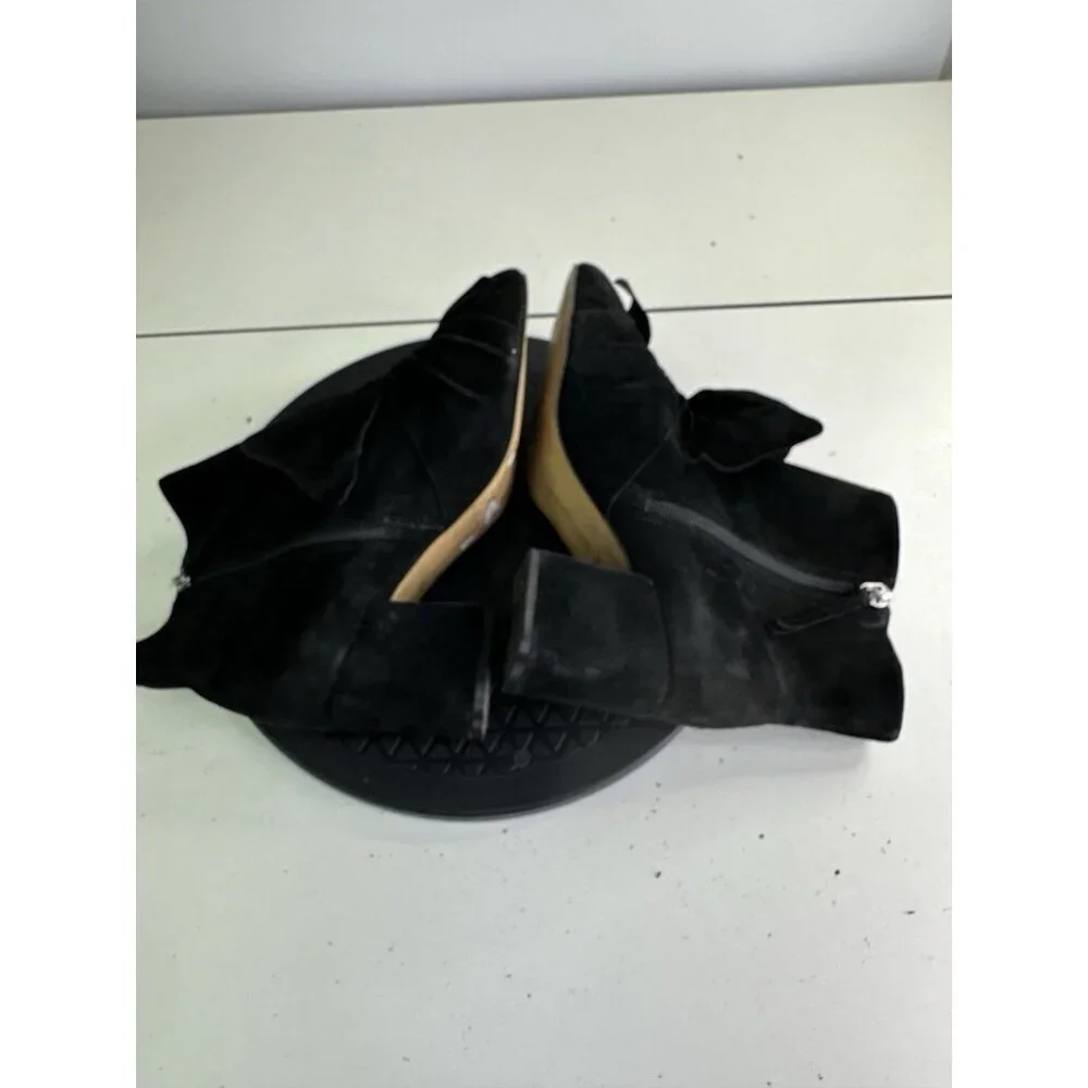 Rebecca Minkoff Black Suede Knotted Ankle Boots Block Heel Sz 9M